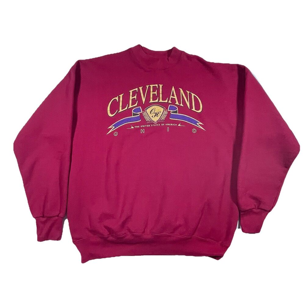 Vintage 90s Cleveland Ohio Crewneck Sweatshirt Red USA XL